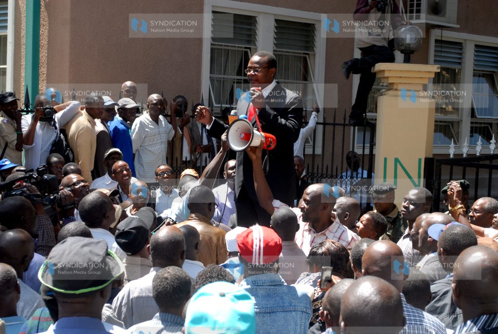 Minister of local government, Paul Otuoma addresses City Council of Nairobi workers