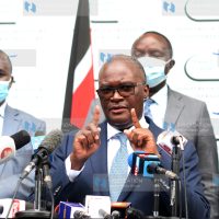 Transport Cabinet Secretary James Macharia addressing the media