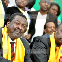 UDF leader Musalia Mudavadi (left) and Deputy Party Leader Jeremiah Kioni (centre) during a press conference