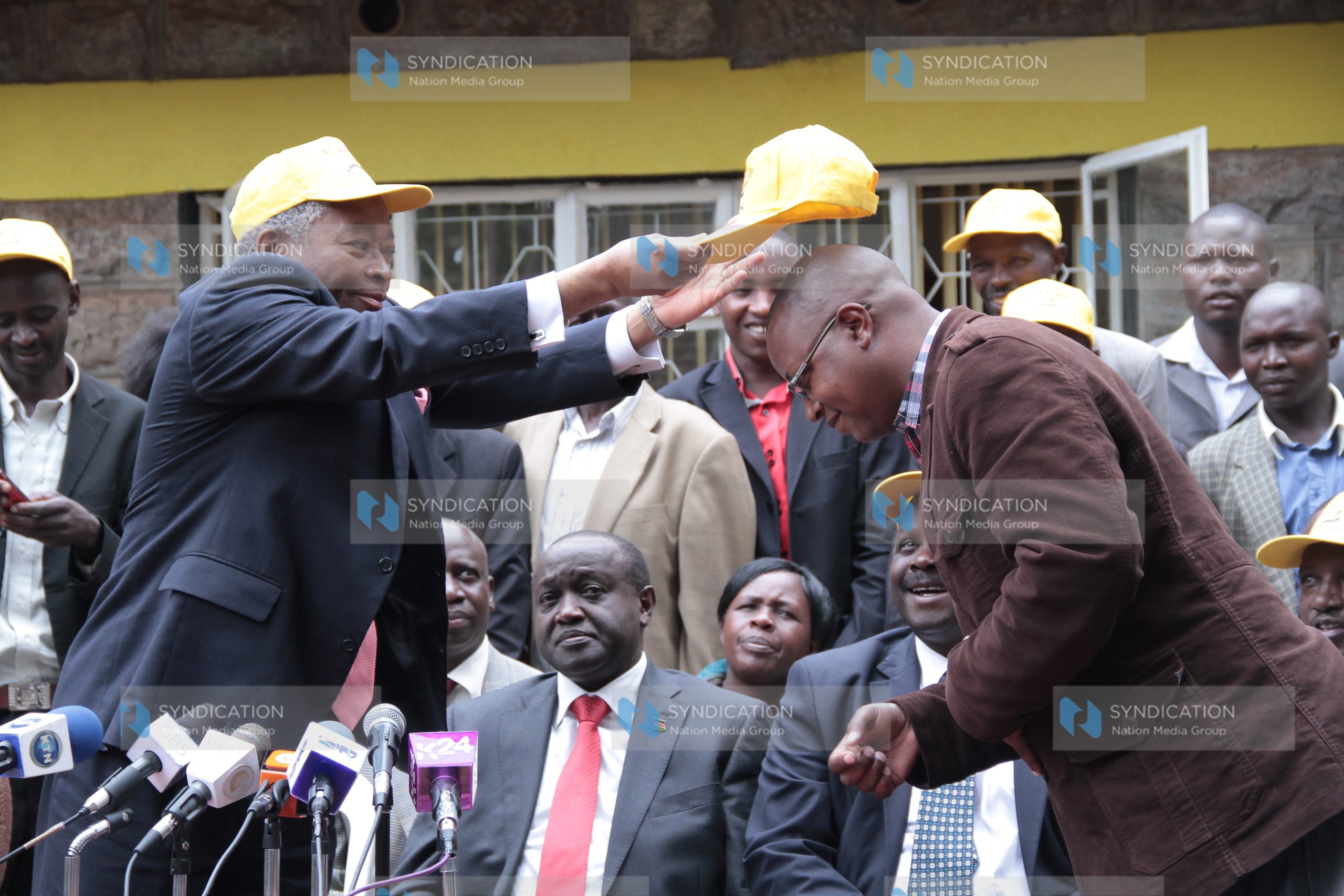 Matuga MP Chirau Ali Makwere welcomes a former KANU party member Richard Leitich to the URP party