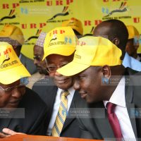 URP party leader William Ruto chats with the Party chairman Francis Ole Kaparo, and member of URP Chirau Ali Makwere