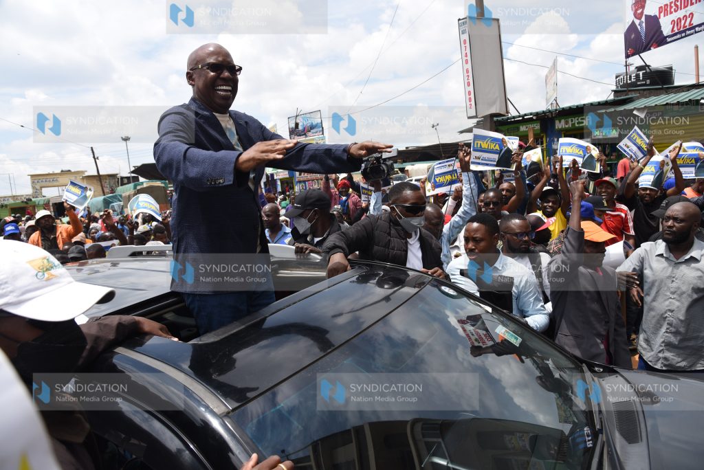 Safina Party leader Jimi Wanjigi addressing his supporters at Wakulima Market