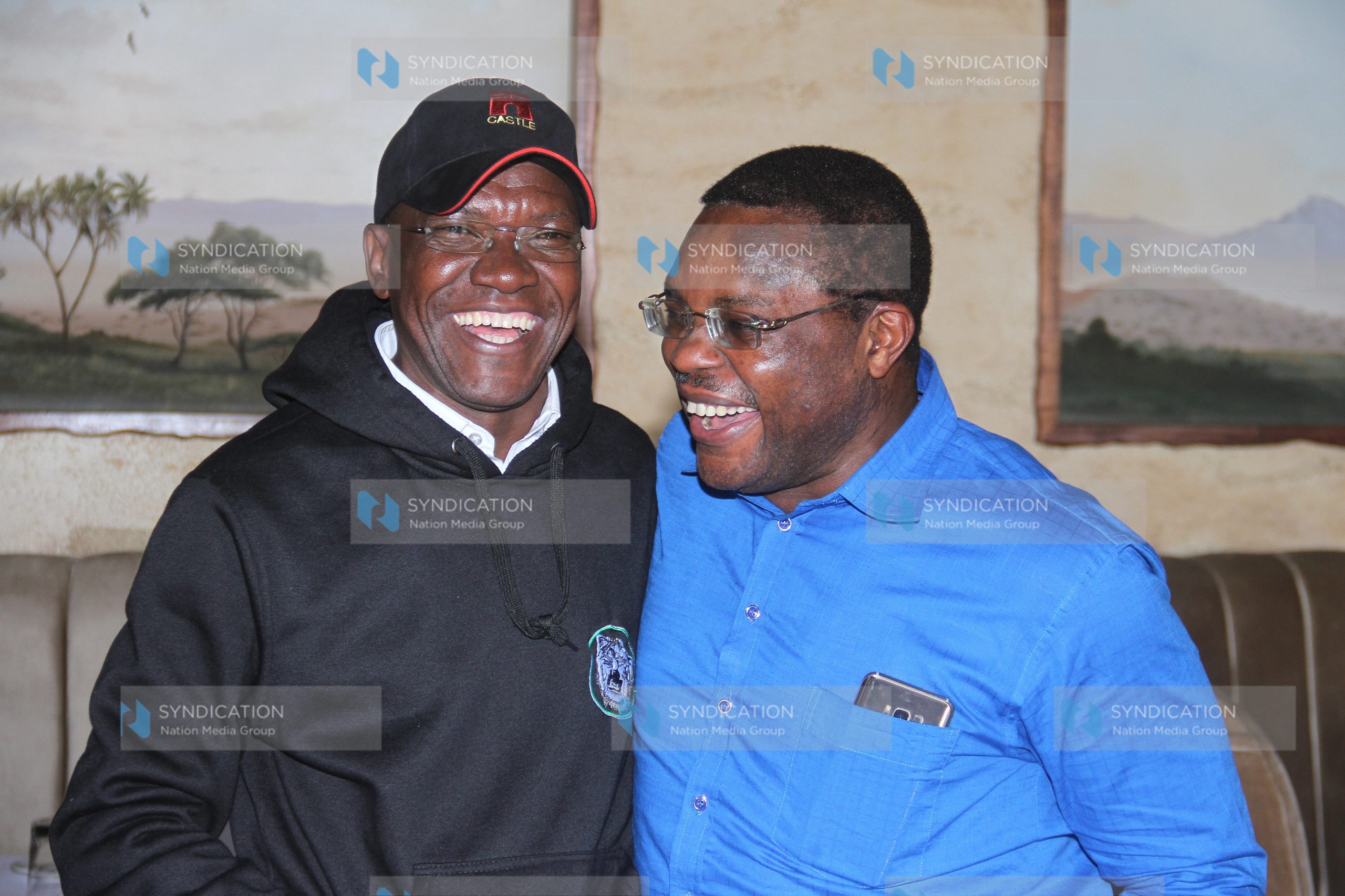 Former Kakamega senator Bonny Khalwale left and the Speaker of the Senate, Hon Kenneth Lusaka