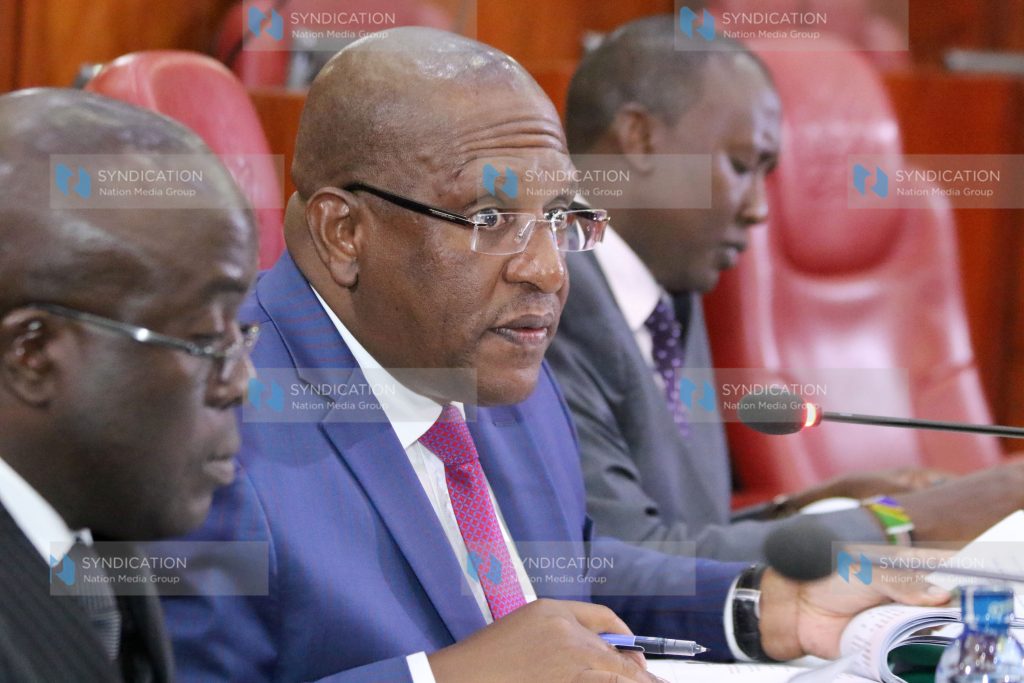 Environment CS Keriako Tobiko when he appears before senate ad-hoc committee