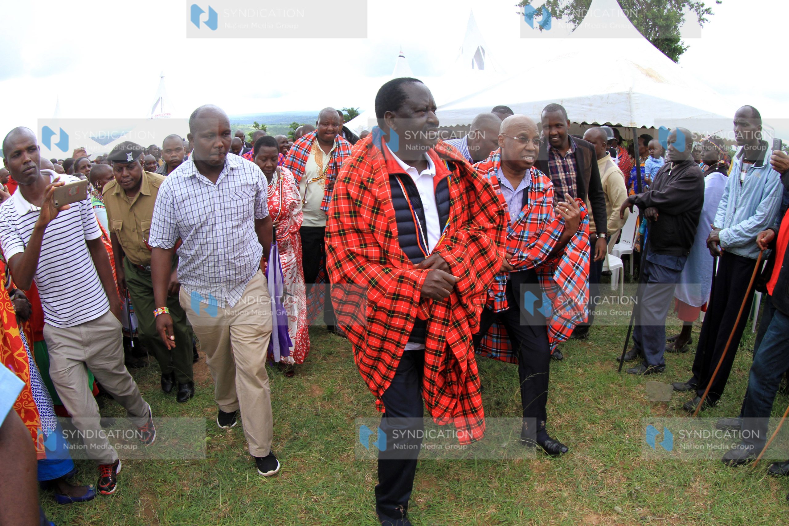 NASA leader Raila Odinga and businessman Jimi Wanjigi at Enkorika Village in Kajiado Central