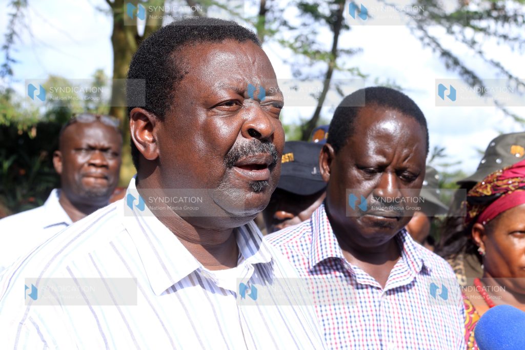 Raila Odinga and other NASA leaders addressing the media