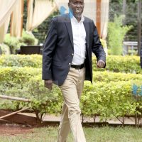 Kajiado Governor Joseph Ole Lenku gestures during an interview