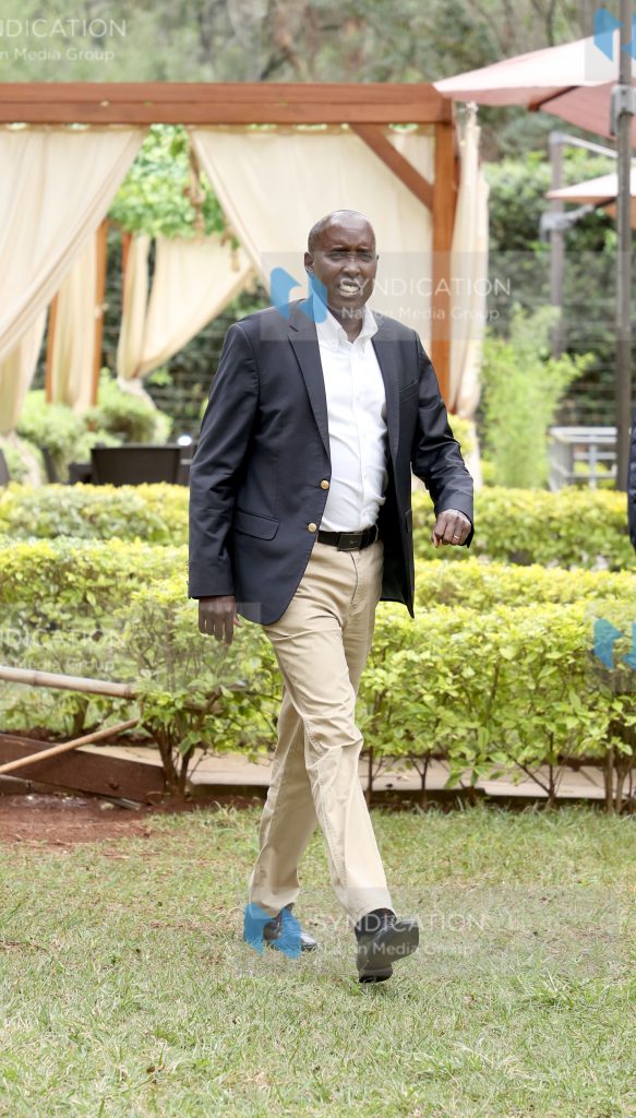 Kajiado Governor Joseph Ole Lenku gestures during an interview