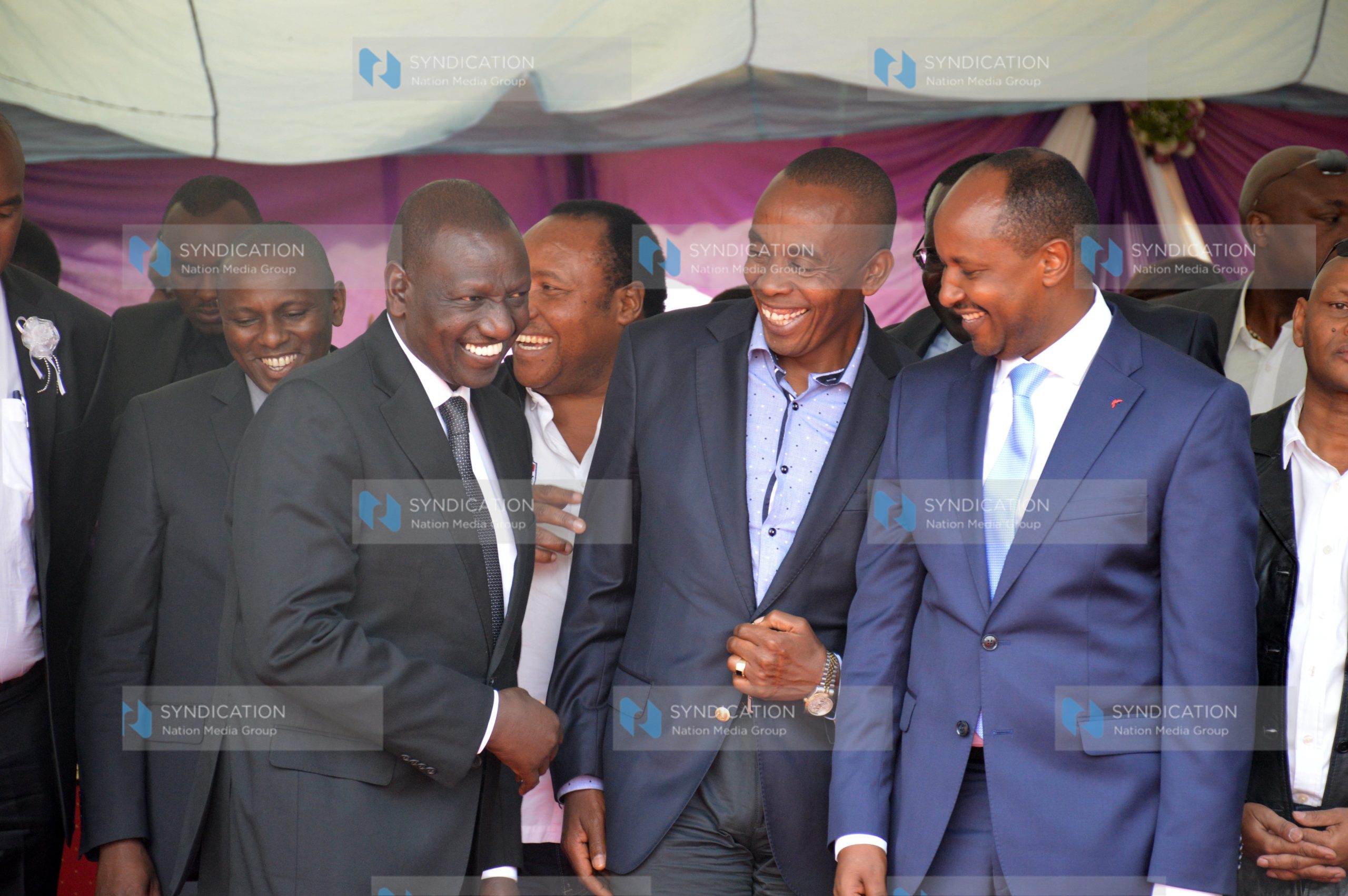 Deputy President William Ruto shares a word with Kiambu Senator Kimani Wamatangi and Githunguri MP Kago wa Lydia