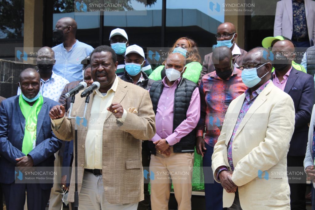ANC party leader Musalia Mudavadi addresses a press conference