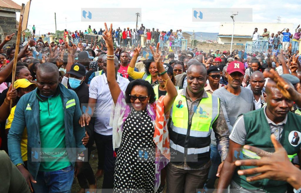 Nakuru Governor Susan Kihika acknowledges greetings from residents of Nakuru-West