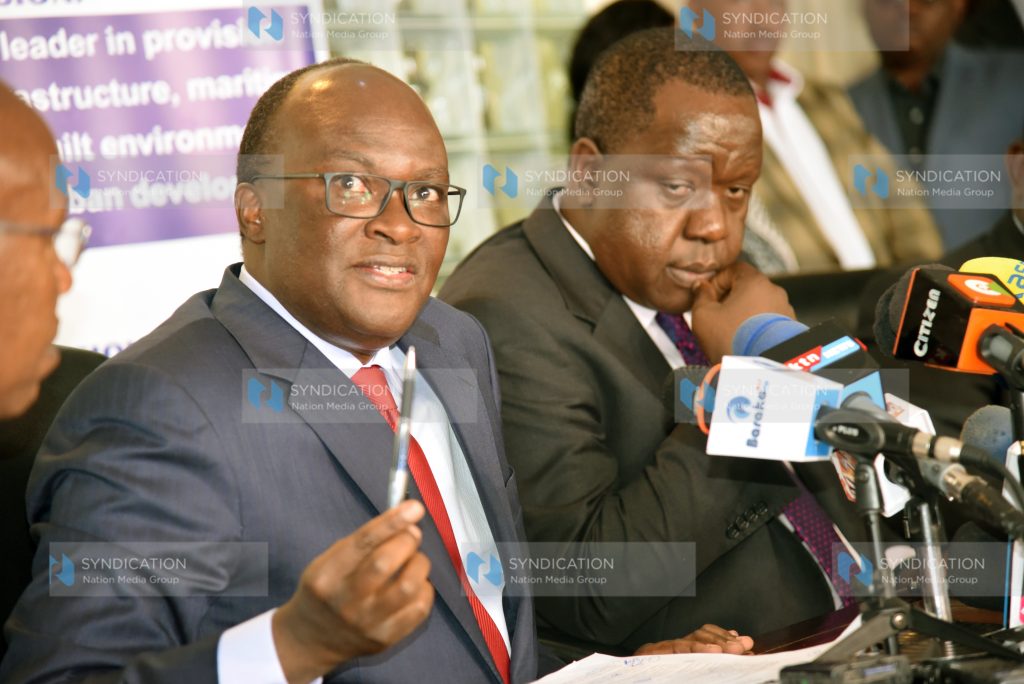 Acting Interior Cabinet Secretary Fred Matiang'i with Transport and infrastructure Cabinet Secretary James Macharia