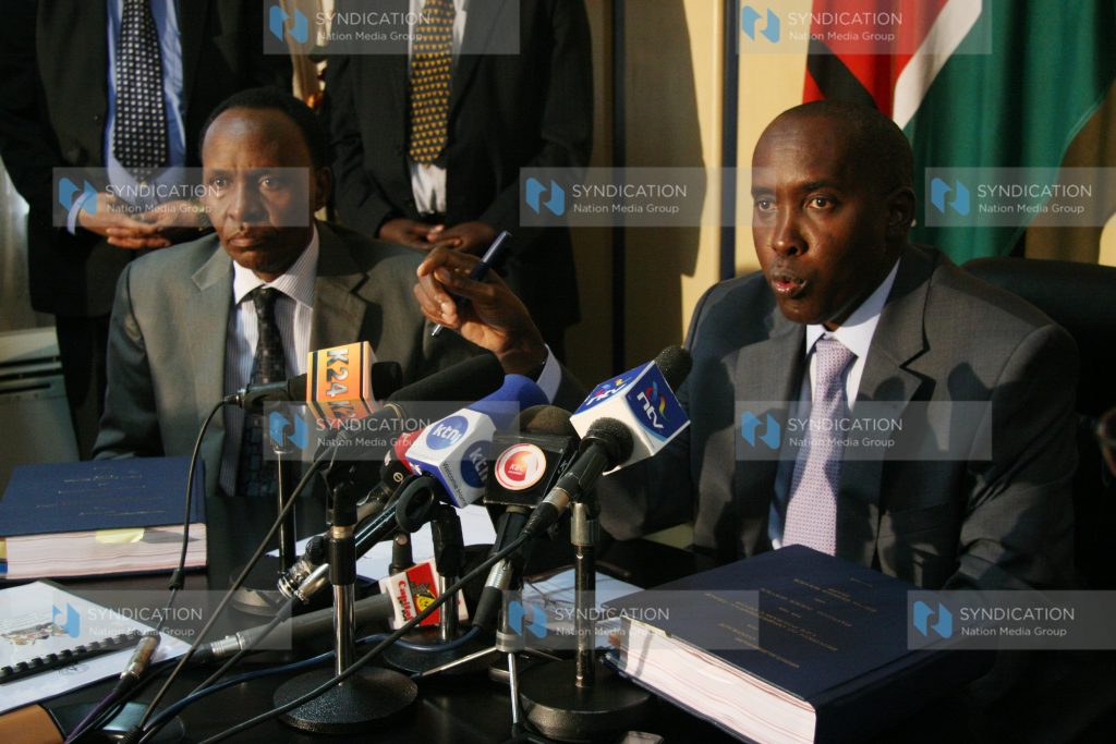 Joseph Ole Lenku (right) flanked by his interior principal secretary Mutea Iring