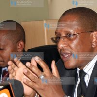 Keriako Tobiko (right) flanked by the chairman Law Society of Kenya Eric Mutua speak during a press briefing
