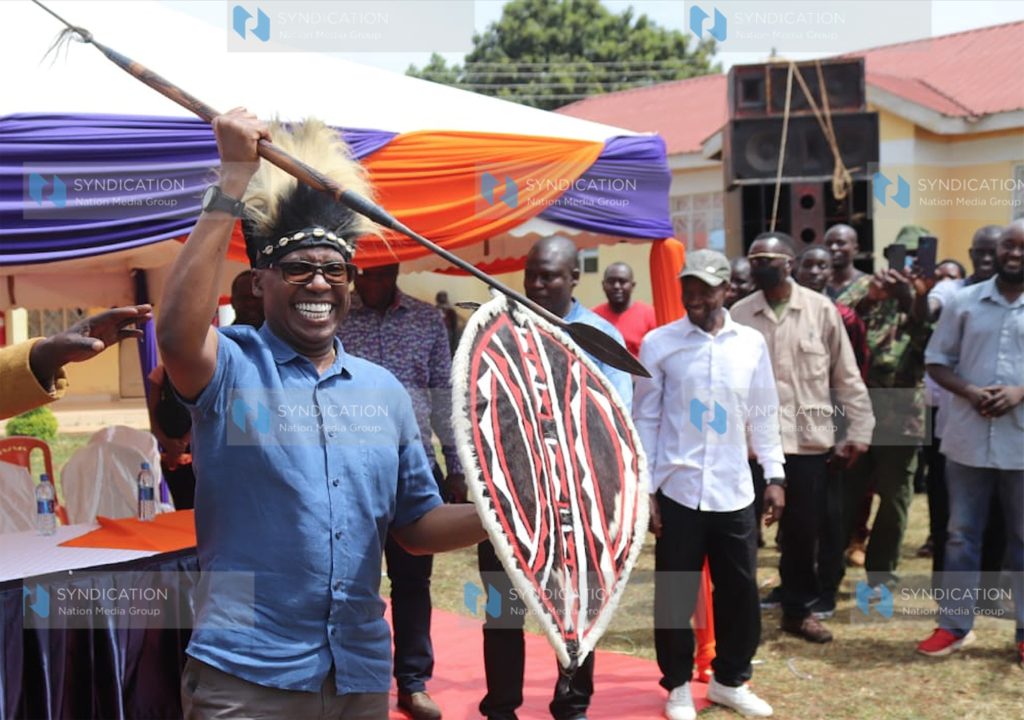 Businessman Jimi Wanjigi in a jig with Kagan Kochia traditional dancers