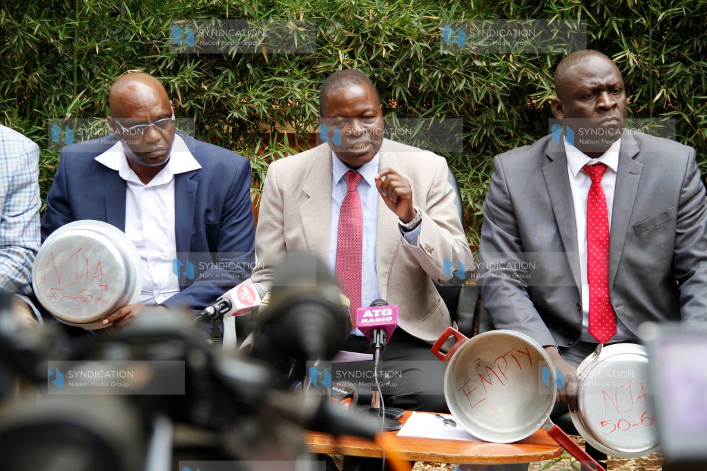 A press conference on pay dispute