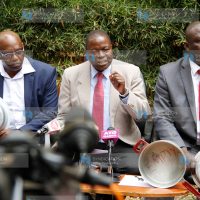 A press conference on pay dispute
