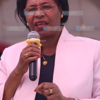 Cabinet Secretary for the Public Service, Youth and Gender Affairs Margaret Kobia giving her speech