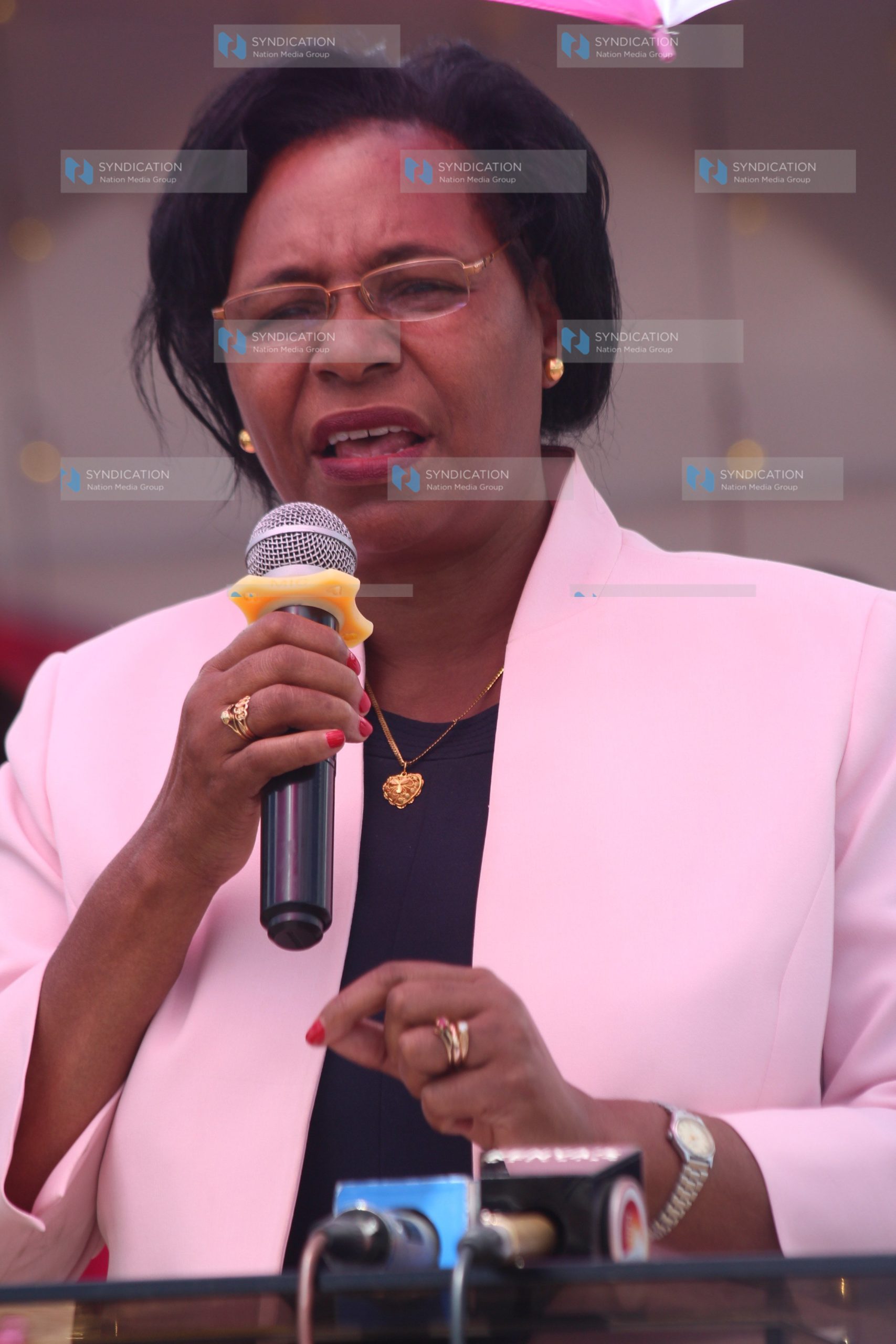 Cabinet Secretary for the Public Service, Youth and Gender Affairs Margaret Kobia giving her speech