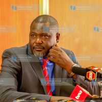 Geoffrey Kiringa Ruku addressing the media Parliament buildings