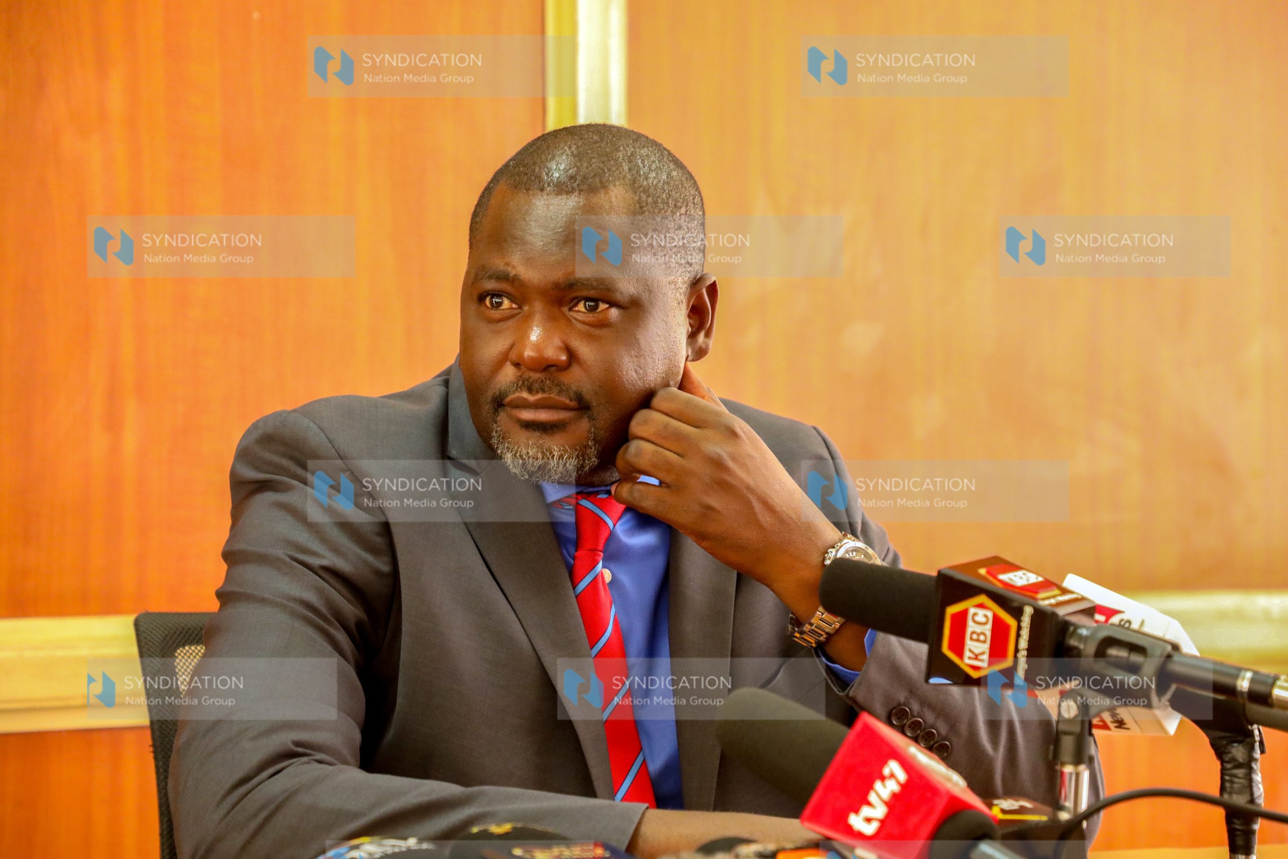 Geoffrey Kiringa Ruku addressing the media Parliament buildings