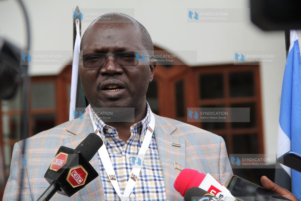 Cooperatives Cabinet Secretary Simon Chelugui addressing the media