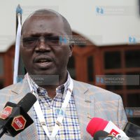 Cooperatives Cabinet Secretary Simon Chelugui addressing the media