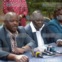 Chama Cha Mashinani leader Isaac Ruto (left) addresses journalists