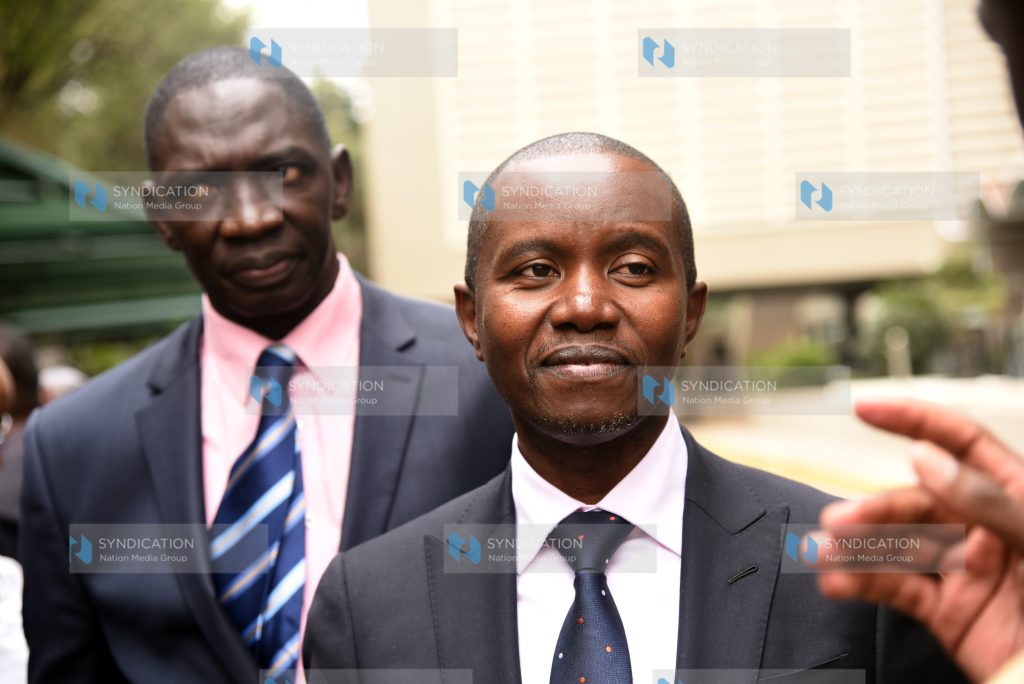ICT Cabinet Secretary Joe Mucheru with Government Spokesman Cornell Cyrus Oguna