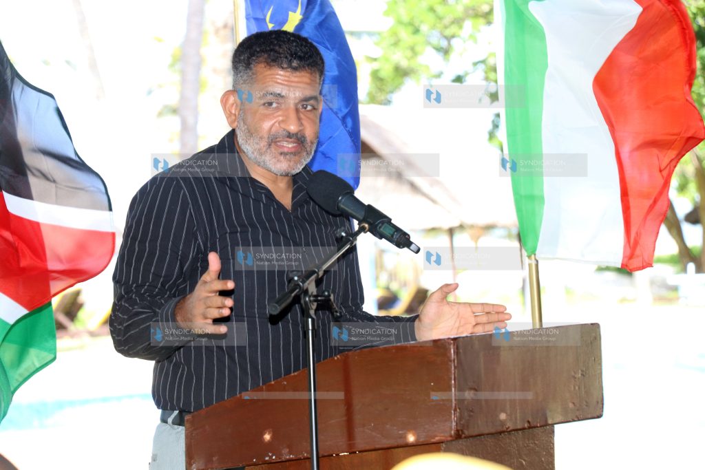 Mombasa Governor Abdulswamad Nassir speaks at Muthu Nyali Beach Hotel in Mombasa