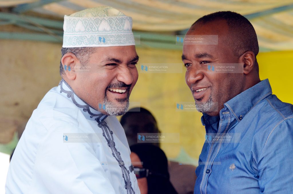 Mombasa Governor Hassan Joho (right) with Mvita MP Abdulswamad Nassir during an event