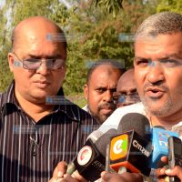 Mvita MP Abdulswamad Nassir (right) and Kisumu Town East MP Shakeel Shabbir (left) brief the media