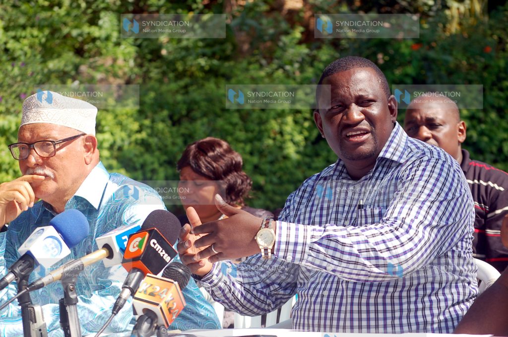 Kwale governor Mr. Salim Mvurya addressing press conference