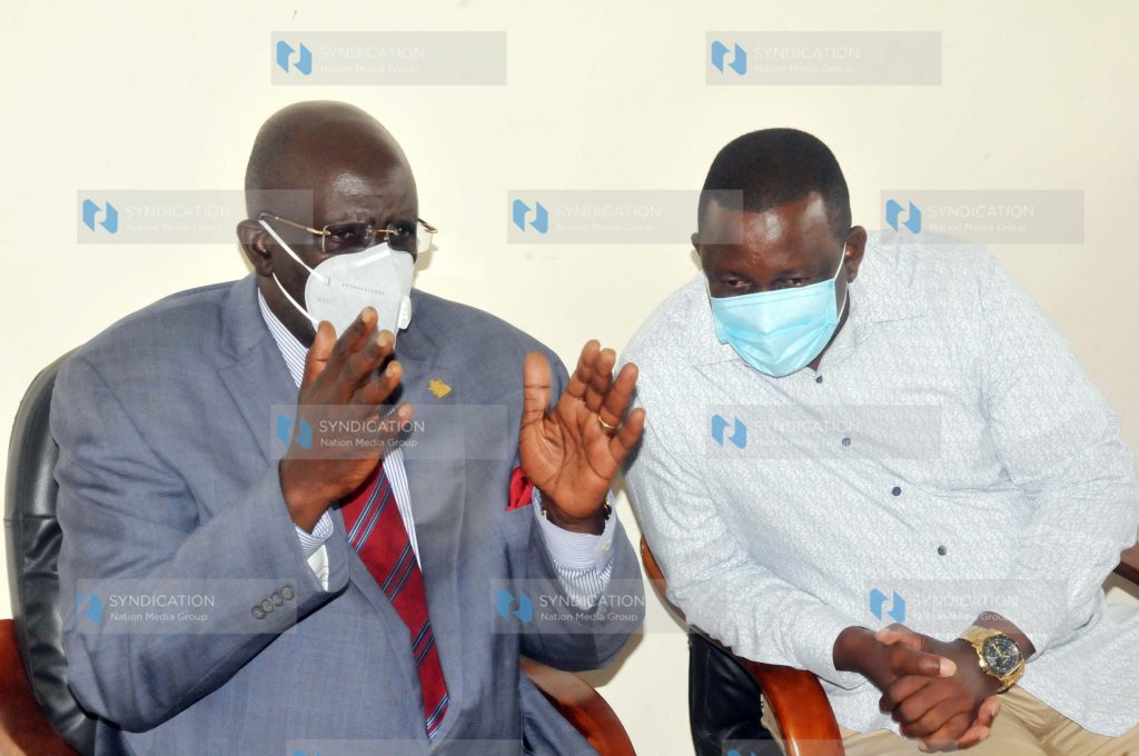 Education CS Prof. George Magoha talking to Kwale Governor Mr. Salim Mvurya