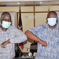 Kwale Governor Salim Mvurya [r] meets Nation Media Group commercial manager Mr. Symon Bargurei