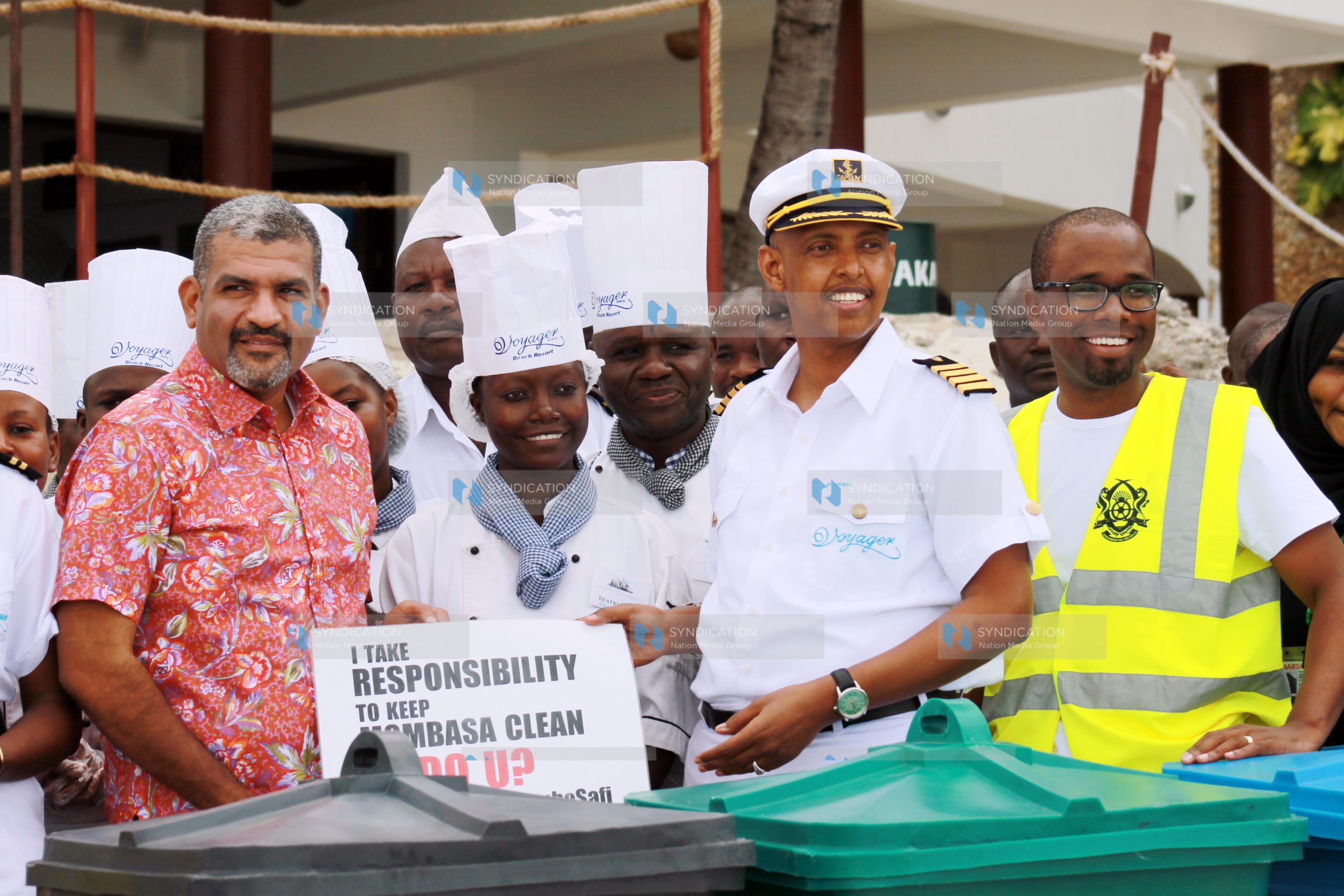 A beach clean-up exercise at the Voyager Beach Resort
