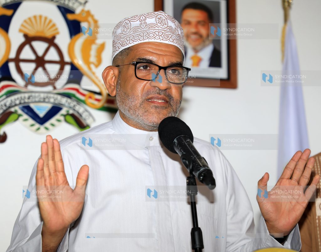 Mombasa Governor Abdulswamad Nassir addresses members of the press at his office