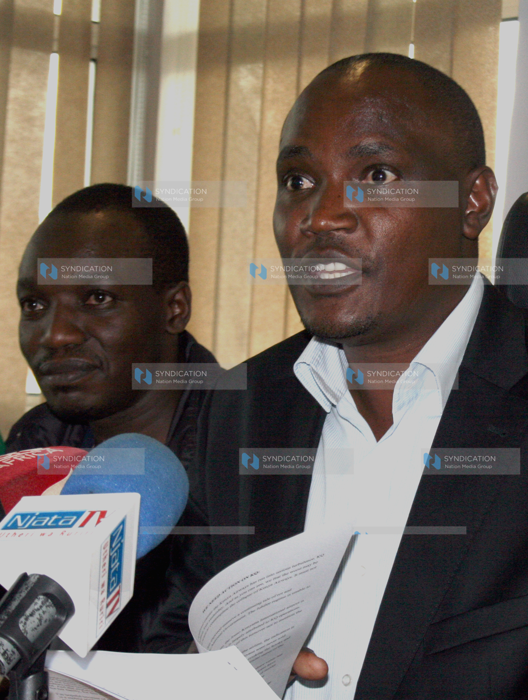 From (left) Dagoretti North MP Simba Arati and the chairman of Cord John Mbadi (Right) addresses the press