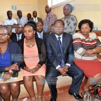 Governor Martin Wambora (second right), together with his wife Teresa (right), follows the proceedings of an election petition