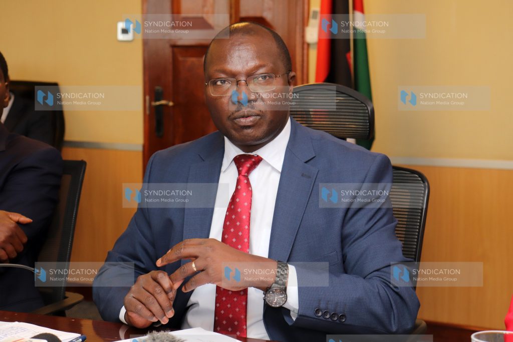 Cooperatives and Micro, Small and Medium Enterprise (MSMES) CS Simon Chelugui addressing the media