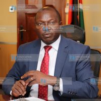 Cooperatives and Micro, Small and Medium Enterprise (MSMES) CS Simon Chelugui addressing the media