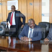 National Treasury Cabinet Secretary Henry Rotich arrives for a joint press conference