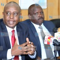 National Treasury Cabinet Secretary Henry Rotich (left) during a joint press conference