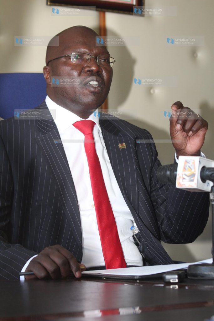 The cabinet secretary ministry of water and sanitation Simon Kiprono Chelugui during a press briefing
