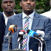 Former United Democratic Alliance (UDA) Secretary General Cleophas Malala addressing media