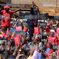 Deputy President William Ruto and Embu Governor Martin Wambora acknowledge greetings