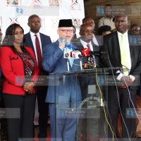 Government Spokesperson Isaac Mwaura leads members of the National El Niño Steering Committee in addressing journalists