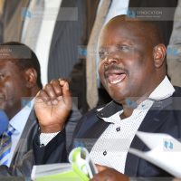 Council of Governors Chair Isaac Ruto (right) addresses the press