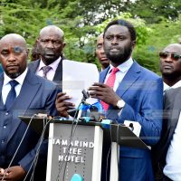 Nyandarua County Senator John Methu briefs the media