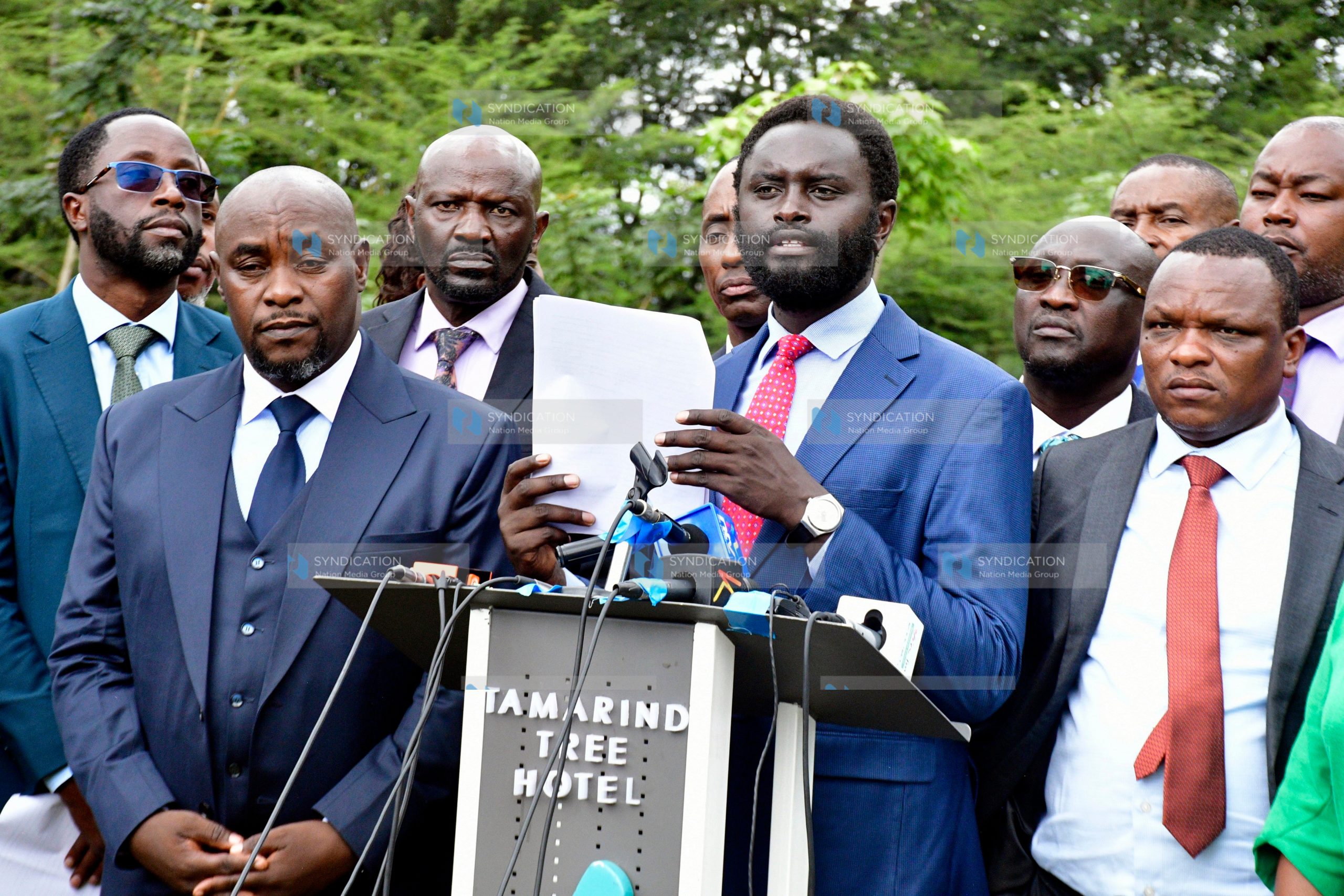 Nyandarua County Senator John Methu briefs the media